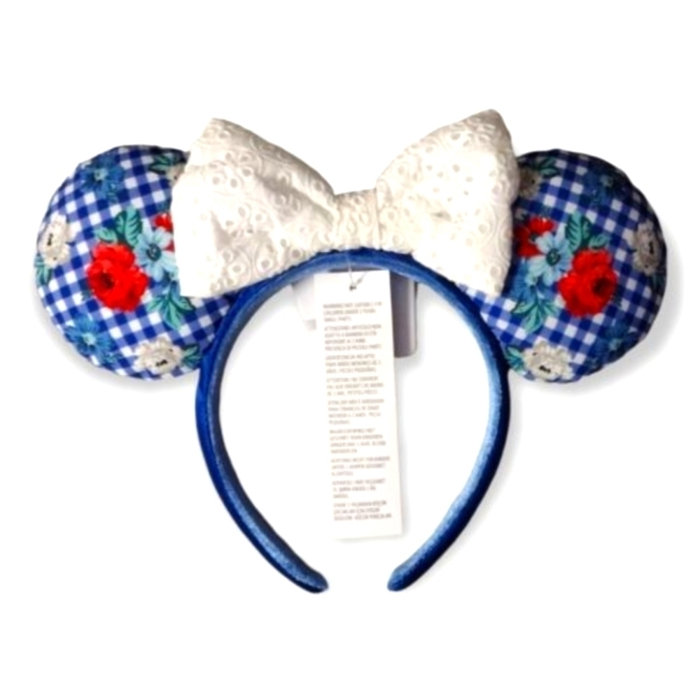 Retired Cottage Blue Gingham Minnie Ear Headband